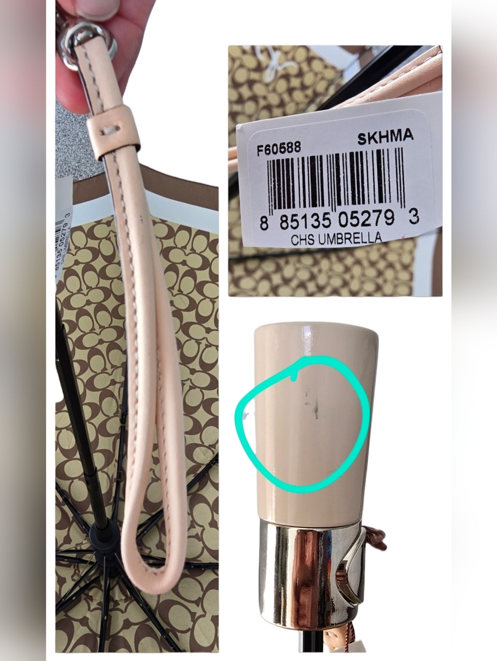 NWT Coach Y2K Chelsea Signature Khaki / Mahogany Compact Umbrella F60588 - Picture 9 of 9